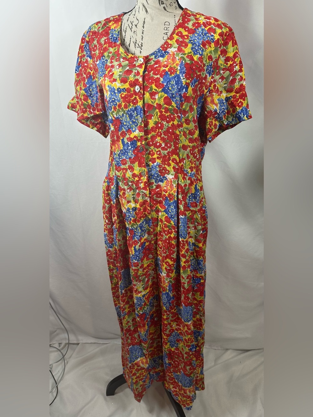 ZAZA Floral Multicolor Dress - Red, Blue & Yellow Bloom Print - Picture 9 of 10